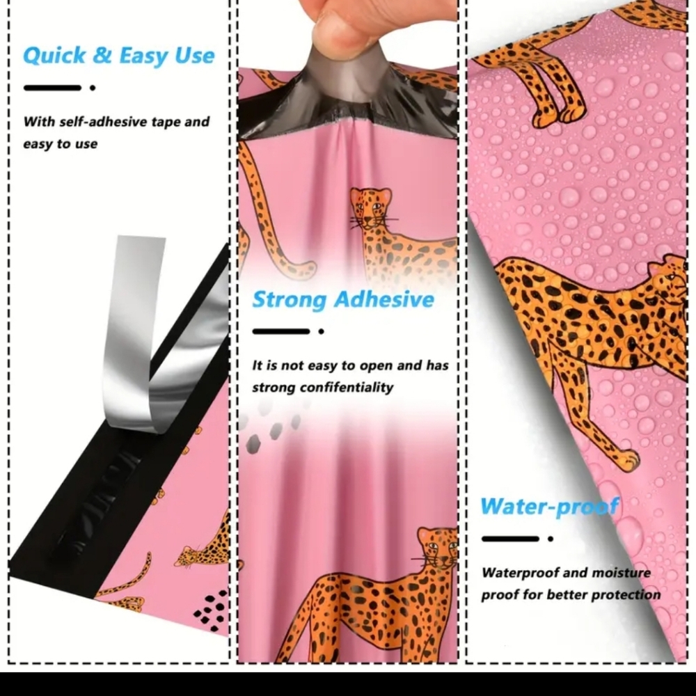 Cheetah Cats Pink Self Sealing Poly Mailer Bags 14x19 - Picture 2 of 5